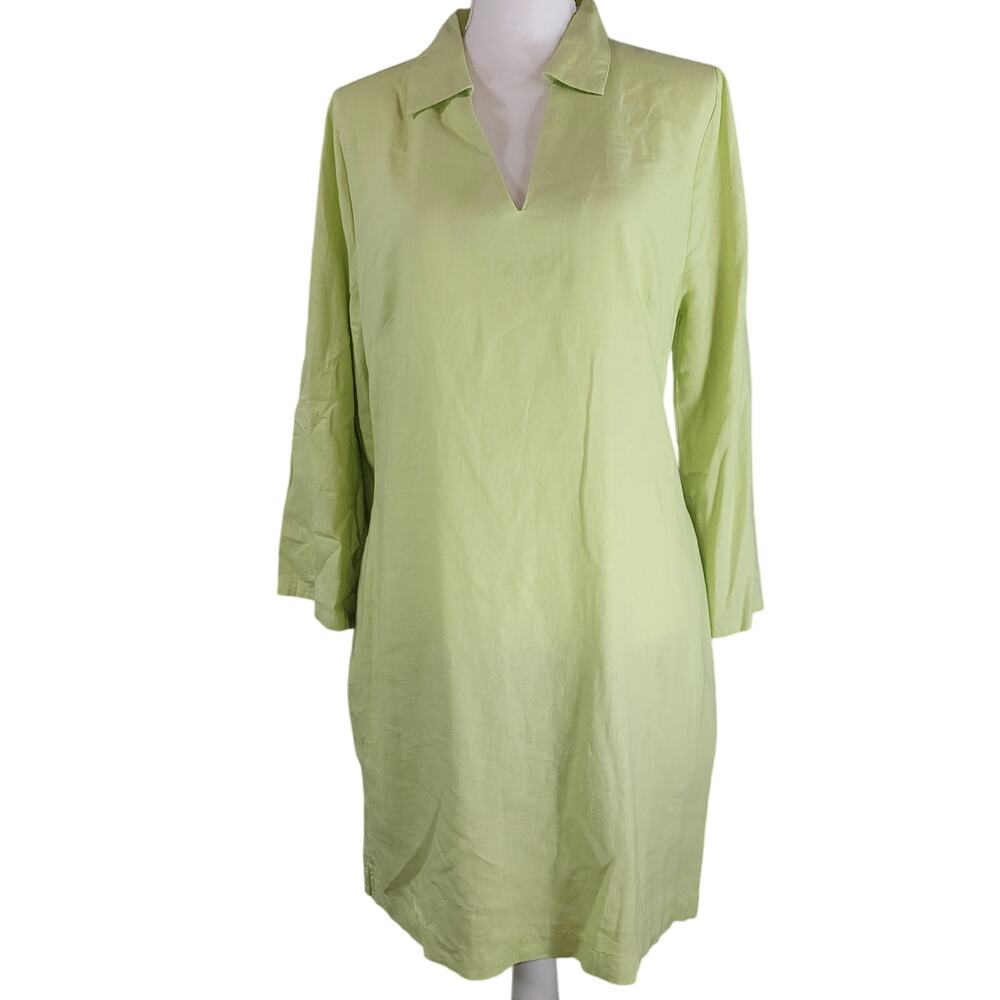 New Cynthia Rowley Shift Dress Green Linen Blend Summer Resortwear Large Career